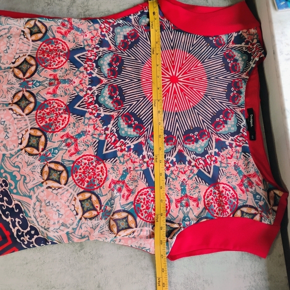 Desigual Tokyo Japan Shift Dress Womens 44 US XL Red Asymmetrical Art To Wear - Picture 10 of 12